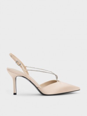 Pumps Charles & Keith Adel Recycled Polyester Gem-Curea Slingback Bej | 734DOTHGK