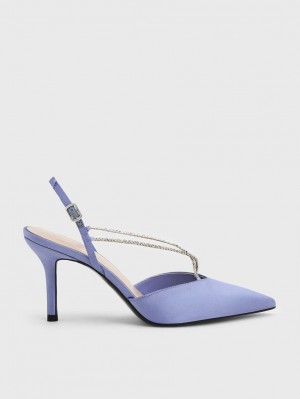 Pumps Charles & Keith Adel Recycled Polyester Gem-Curea Slingback Ballerina Albastri | 581HYLDSA