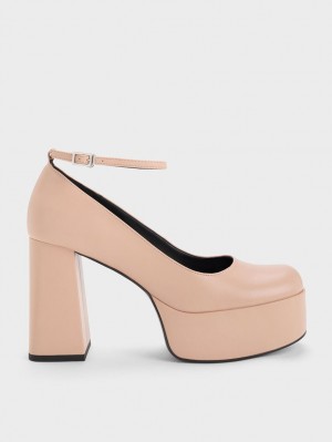 Pumps Charles & Keith Ankle-Curea Platforma Bej | 507AOFQCZ