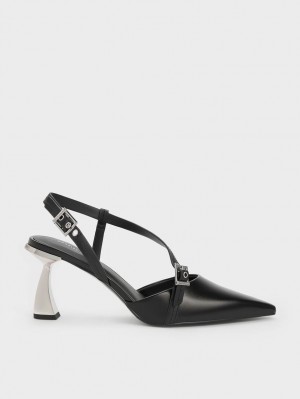 Pumps Charles & Keith Asymmetric Curved Heel Slingback Negrii | 690RWGCAE
