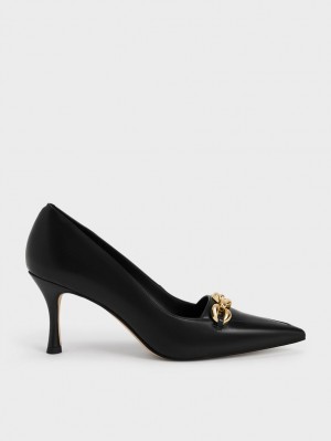 Pumps Charles & Keith Avani Grosolan Chain Stilleto Heel Negrii | 652REDNUQ