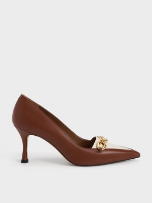 Pumps Charles & Keith Avani Grosolan Chain Stilleto Heel Maro | 954VNSMEW