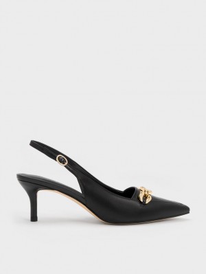 Pumps Charles & Keith Avani Grosolan Chain-Embellished Slingback Negrii | 056WRDYOE
