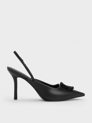 Pumps Charles & Keith Beaded Circle Slingback Negrii | 850KJNFZW