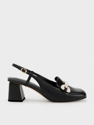 Pumps Charles & Keith Beaded Slingback Loafer Negrii | 731FHAULQ