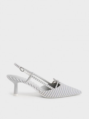 Pumps Charles & Keith Bow-Tie Slingback Albastri Deschis | 857BSHYJP