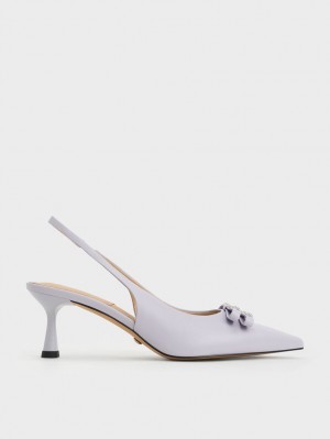 Pumps Charles & Keith Bow Crystal-Embellished Piele Slingback Violet | 306JVUZKT