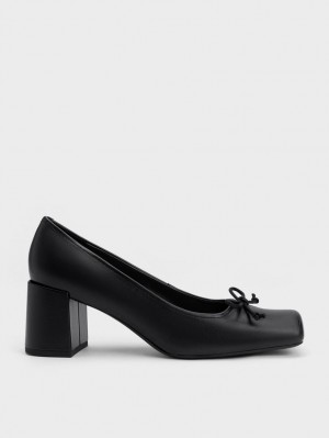 Pumps Charles & Keith Bow Square-Bombeu Negrii | 458MPVXEC