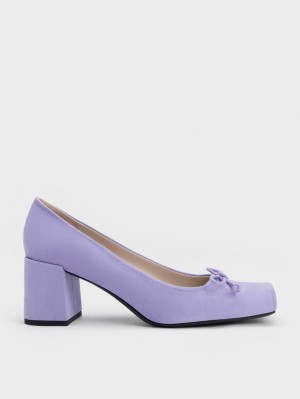 Pumps Charles & Keith Bow Square-Bombeu Textured Violet | 587XCBRKU