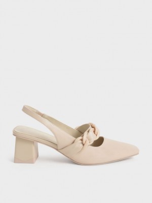 Pumps Charles & Keith Braided Chain-Link Slingback Bej | 964BOXVPS