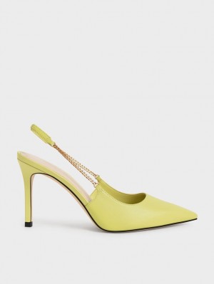 Pumps Charles & Keith Chain-Link Slingback Stiletto Verzi Deschis | 908DROIXB