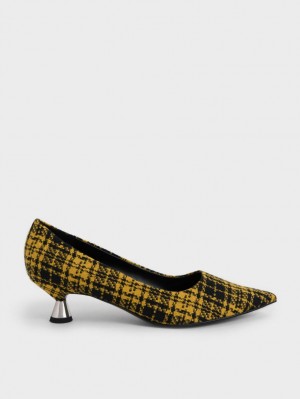 Pumps Charles & Keith Checkered Spool Heel Galbeni | 503OPUYVE