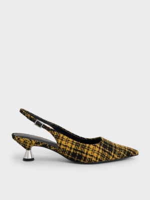Pumps Charles & Keith Checkered Spool Heel Slingback Galbeni | 210MOUEVC