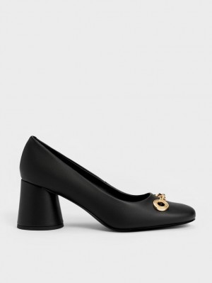 Pumps Charles & Keith Circle Chain-Link Cylindrical Heel Negrii | 530CPDRZW