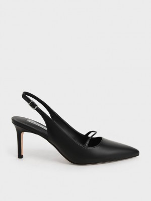 Pumps Charles & Keith Cut-Out Slingback Stiletto Negrii | 963OMBSPF