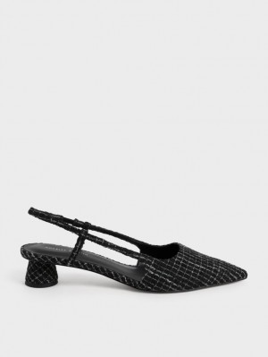 Pumps Charles & Keith Cylindrical Heel Tweed Slingback Negrii | 638HQKTJN