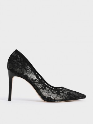 Pumps Charles & Keith Dantela Stiletto Negrii | 719FZCYTK