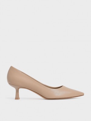 Pumps Charles & Keith Emmy Pointed Kitten Heel Bej | 749KGATOR