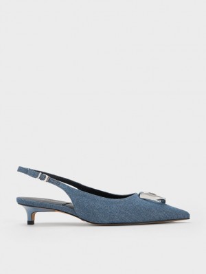 Pumps Charles & Keith Gabine Denim Slingback Albastri | 048PCSWLV