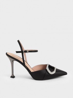 Pumps Charles & Keith Gabine Gem-Embellished Back Curea Negrii | 083NWADIZ