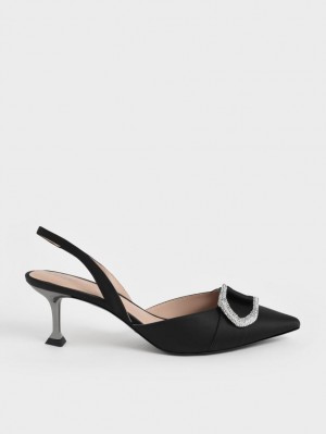 Pumps Charles & Keith Gabine Gem-Embellished Slingback Negrii | 705OKSIWT