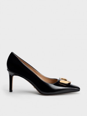 Pumps Charles & Keith Gabine Lacuita Piele Tapered Negrii | 095BXSYRT