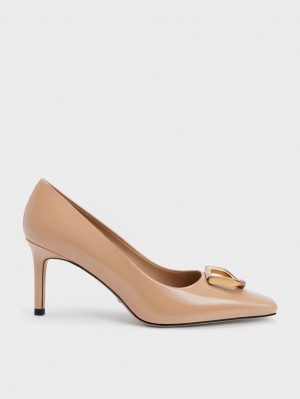 Pumps Charles & Keith Gabine Lacuita Piele Tapered Bej | 340PCAQRM
