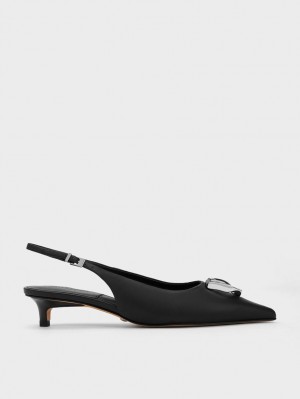 Pumps Charles & Keith Gabine Piele Slingback Negrii | 649DNMJZF