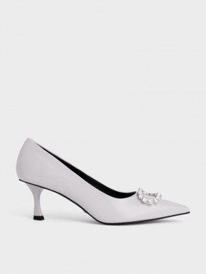 Pumps Charles & Keith Gem-Embellished Lacuita Piele Violet | 856VCLOBG
