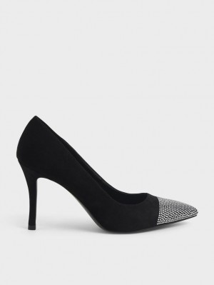 Pumps Charles & Keith Gem-Embellished Textured Stiletto Negrii | 842KQXTZR
