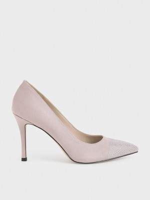 Pumps Charles & Keith Gem-Embellished Textured Stiletto Violet | 251GCTDIZ