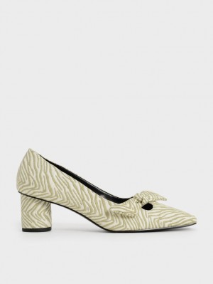 Pumps Charles & Keith Jacquard Zebra Print Bow Verzi | 982XEJVCS