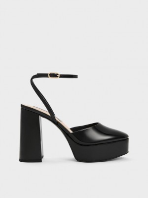 Pumps Charles & Keith Jemma Lacuita Platforma Ankle-Curea Negrii | 361UGBQPM