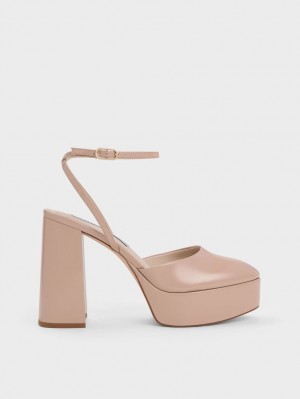 Pumps Charles & Keith Jemma Lacuita Platforma Ankle-Curea Bej | 827UBRFNH