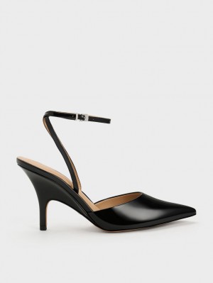 Pumps Charles & Keith Lacuita Piele Ankle Curea Negrii | 183NTYSIO
