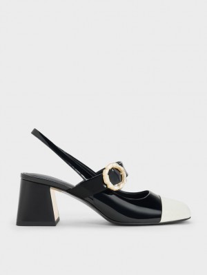 Pumps Charles & Keith Lacuita Two-Tone Pearl Cu Catarama Slingback Negrii | 702GOPXWC