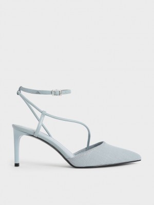 Pumps Charles & Keith Linen Asymmetric Albastri Deschis | 690RLPJZG
