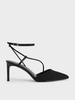 Pumps Charles & Keith Linen Asymmetric Negrii | 079OBFQDC