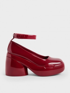 Pumps Charles & Keith Lula Lacuita Grosolan Heel Rosii | 630WBLCKF