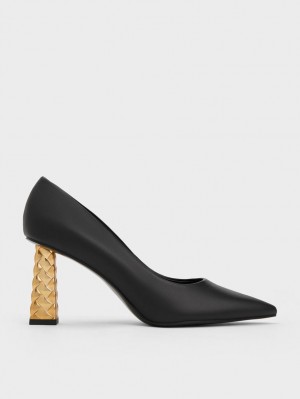 Pumps Charles & Keith Matlasat Heel Pointed-Bombeu Negrii | 290SXBKNF