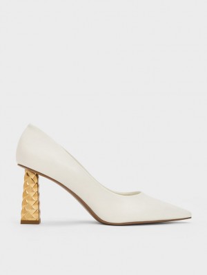 Pumps Charles & Keith Matlasat Heel Pointed-Bombeu Albi | 079ZMWNBR
