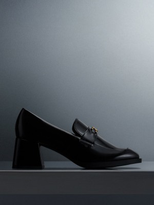 Pumps Charles & Keith Metallic Accent Block Heel Loafer Negrii | 782LIVPBN