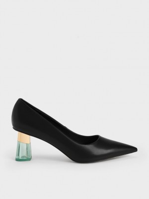 Pumps Charles & Keith Metallic Accent Clear Heel Negrii | 275NMGHLQ
