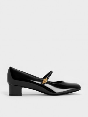 Pumps Charles & Keith Metallic Accent Mary Jane Negrii | 597XVTKGC