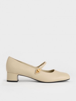 Pumps Charles & Keith Metallic Accent Mary Jane Bej | 251ZQNIRJ
