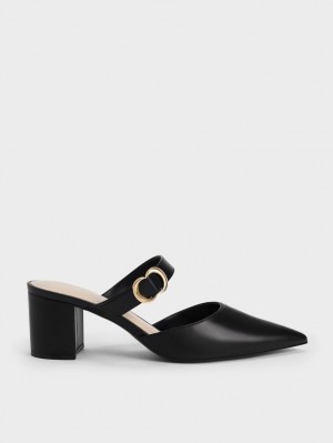 Pumps Charles & Keith Metallic Accent Pointed-Bombeu Negrii | 184BVXKHP
