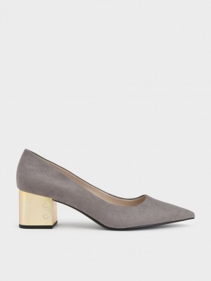 Pumps Charles & Keith Metallic Block Heel Textured Gri | 528TMKCAQ