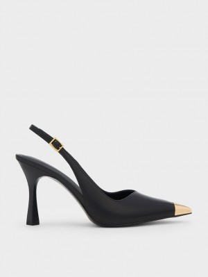 Pumps Charles & Keith Metallic Cap Pointed-Bombeu Slingback Negrii | 106JFLAVC