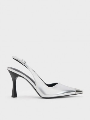Pumps Charles & Keith Metallic Cap Pointed-Bombeu Slingback Argintii | 943QORVKM