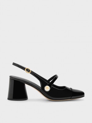 Pumps Charles & Keith Pearl Embellished Lacuita Slingback Negrii | 503OYCWIF